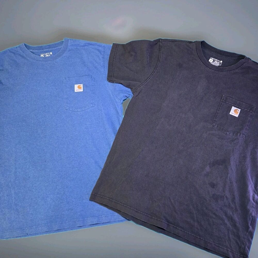 Carhartt K87 Pocket T-Shirt XL Black & Blue Distressed Workwear Lot of 2